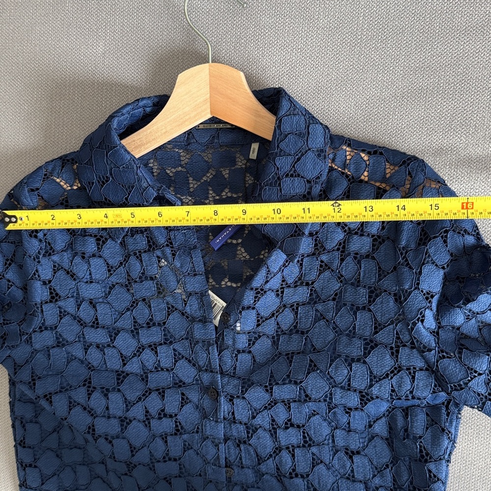 Ellie Tahari Geo Lace Button Shirt Sea Blue Size XS - Picture 10 of 14